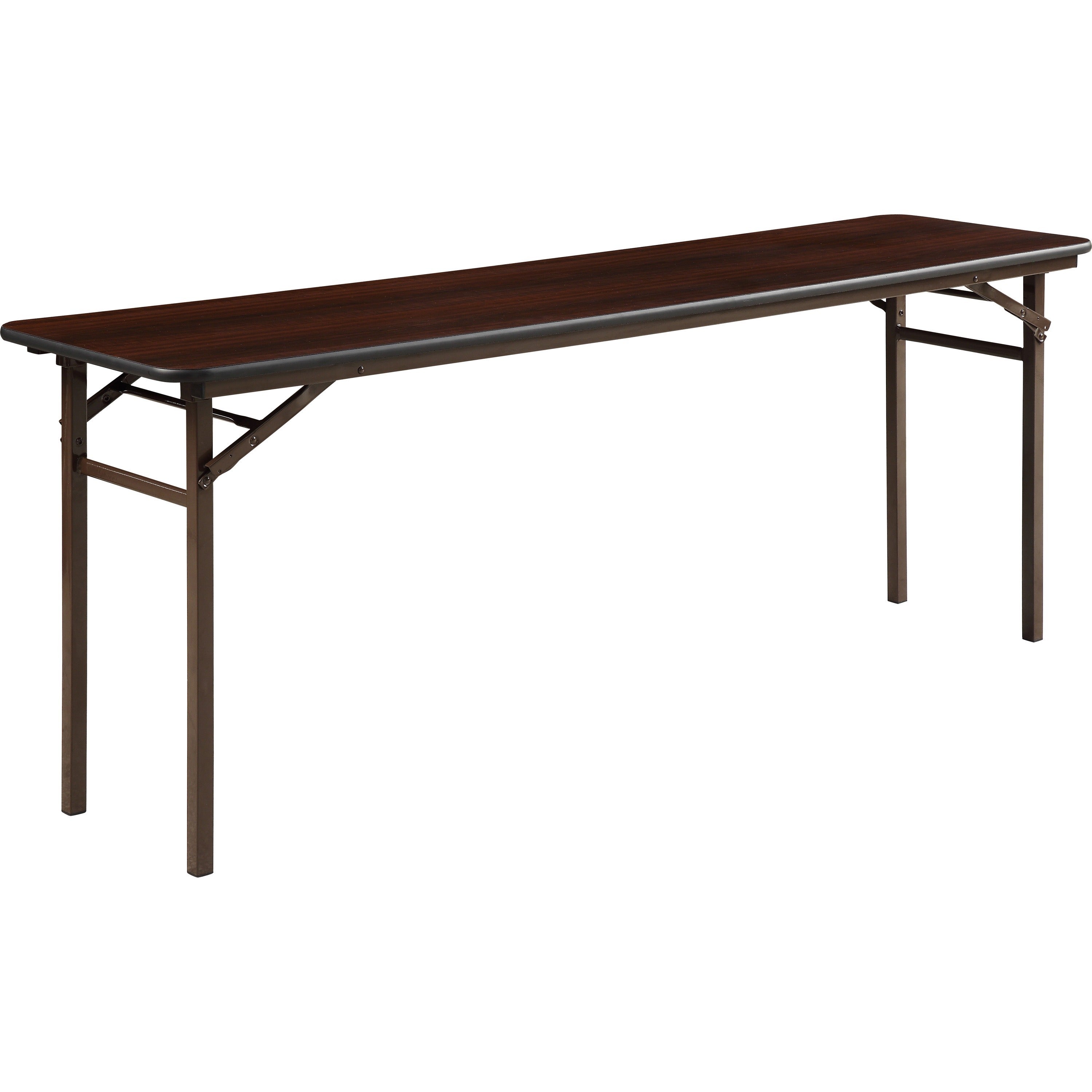 Lorell Economy Folding Banquet Table, Mahogany, Rectangle, 72" x 18" x 0.62", 29" Height, Melamine Top, Steel Frame, Foldable, 500 lb Capacity, 1 Each