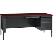 Lorell Fortress Series 66" Right-Pedestal Desk, Rectangle, Mahogany Laminate, Steel, 66"W x 30"D x 29.5"H, 1 Each