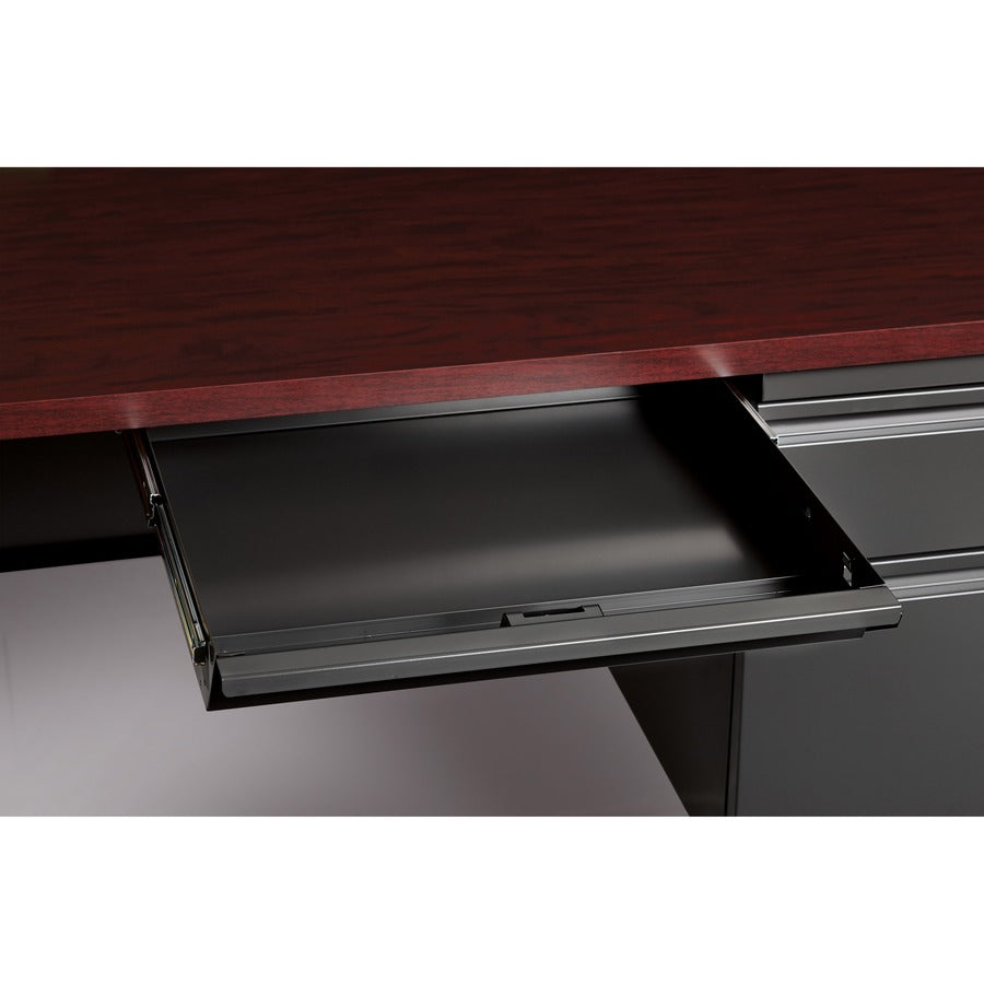 Lorell Fortress Series 66" Right-Pedestal Desk, Rectangle, Mahogany Laminate, Steel, 66"W x 30"D x 29.5"H, 1 Each