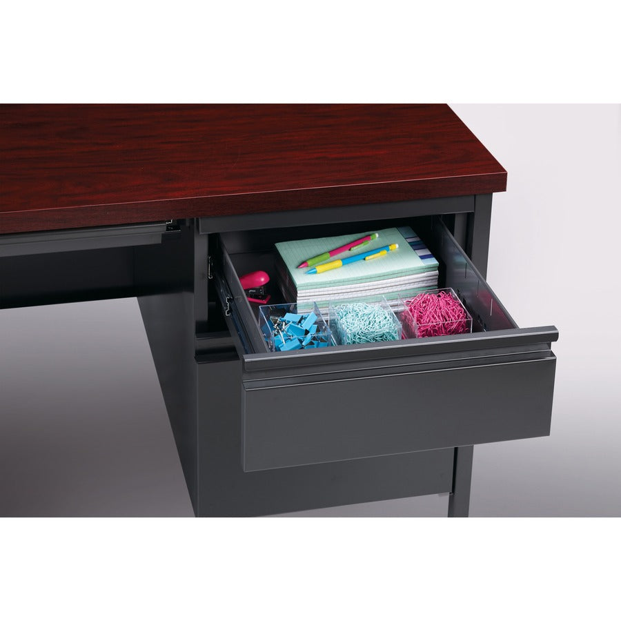Lorell Fortress Series 66" Right-Pedestal Desk, Rectangle, Mahogany Laminate, Steel, 66"W x 30"D x 29.5"H, 1 Each