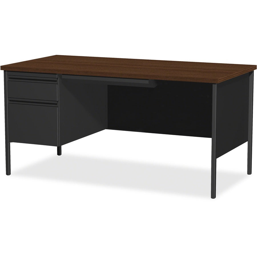 Lorell Fortress Series Left-Pedestal Desk, Rectangle Top, 66"W x 30"D x 29.5"H, Black Walnut, Steel, 1 Each