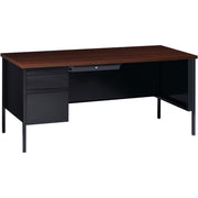 Lorell Fortress Series Left-Pedestal Desk, Rectangle Top, 66"W x 30"D x 29.5"H, Black Walnut, Steel, 1 Each