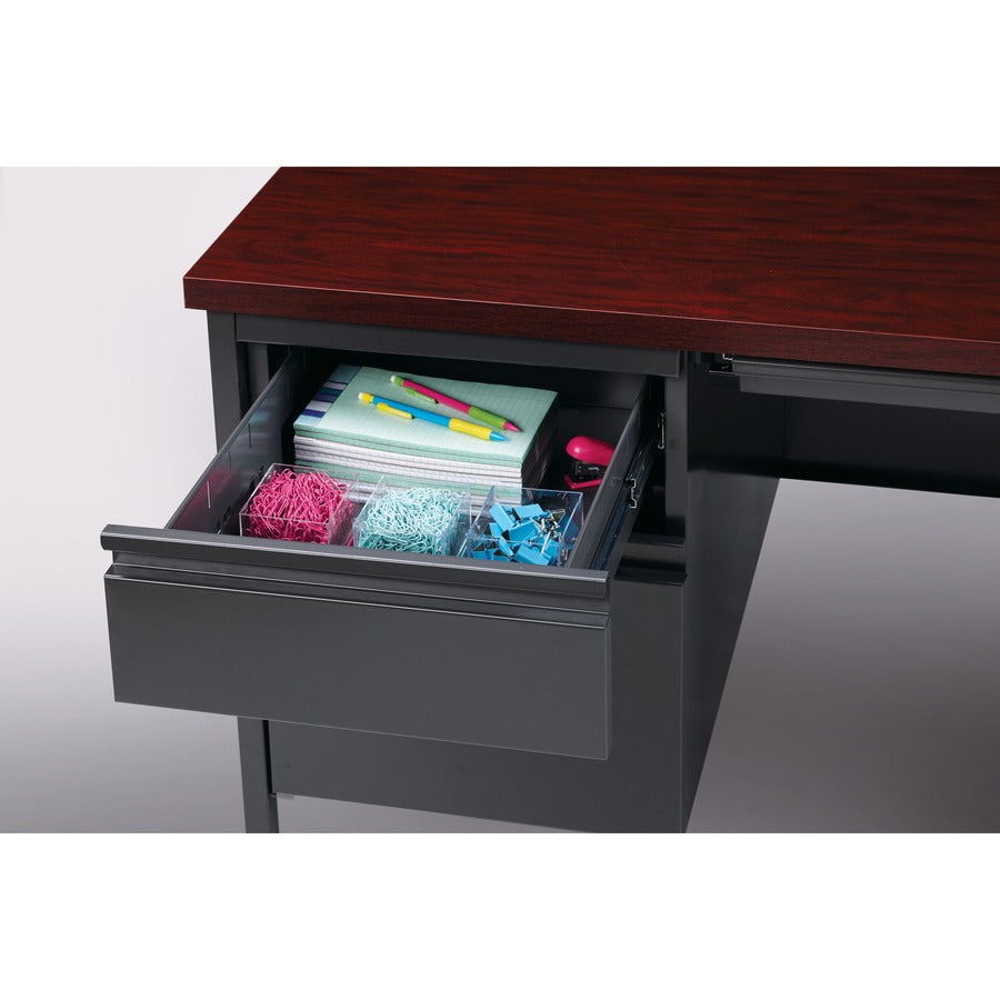 Lorell Fortress Series Left-Pedestal Desk, Rectangle, 66"W x 30"D x 29.5"H, Mahogany Laminate/Steel, 1 Each