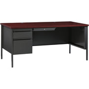 Lorell Fortress Series Left-Pedestal Desk, Rectangle, 66"W x 30"D x 29.5"H, Mahogany Laminate/Steel, 1 Each