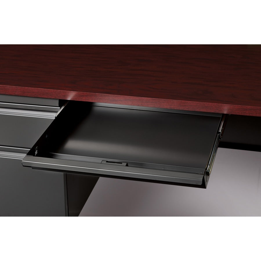 Lorell Fortress Series Left-Pedestal Desk, Rectangle, 66"W x 30"D x 29.5"H, Mahogany Laminate/Steel, 1 Each