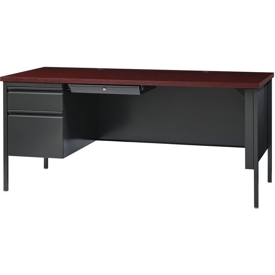 Lorell Fortress Series Left-Pedestal Desk, Rectangle, 66"W x 30"D x 29.5"H, Mahogany Laminate/Steel, 1 Each