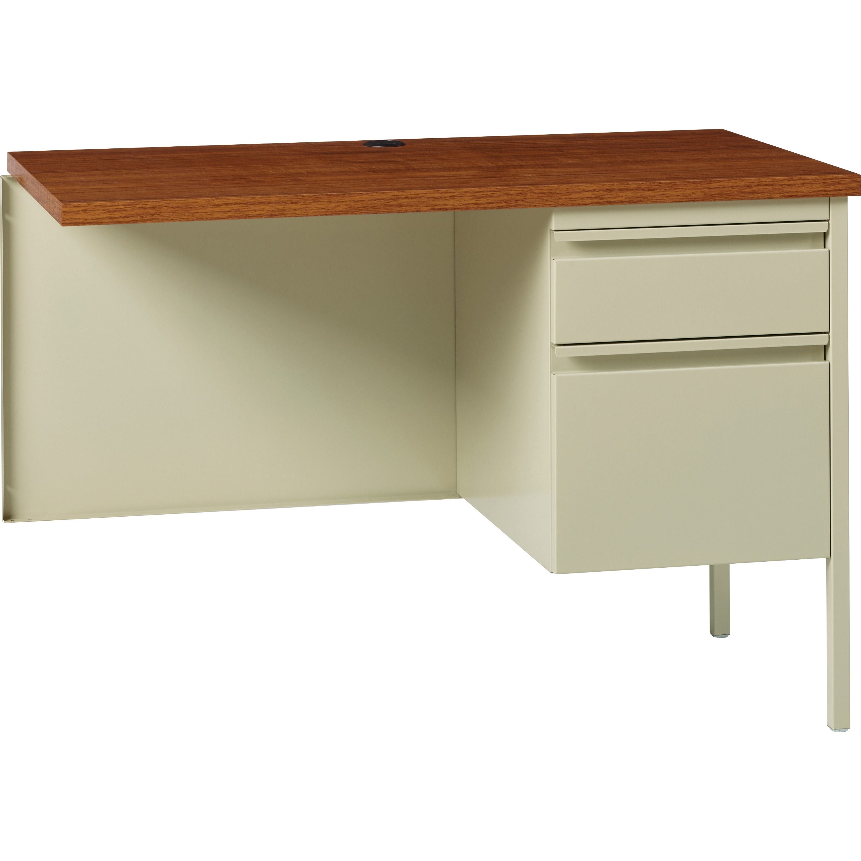 Lorell Fortress Series Right-Pedestal Return, Rectangle Top, 42"W x 24"D x 29.5"H, Oak/Oak Laminate/Putty, Steel, 1 Each
