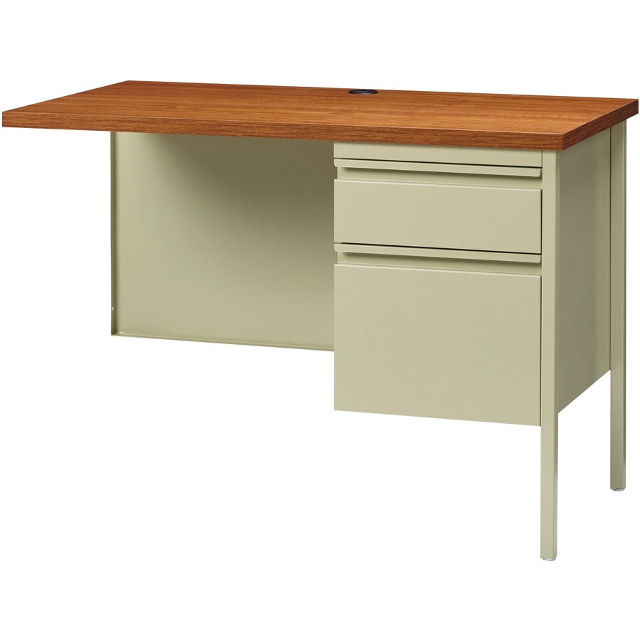 Lorell Fortress Series Right-Pedestal Return, Rectangle Top, 42"W x 24"D x 29.5"H, Oak/Oak Laminate/Putty, Steel, 1 Each