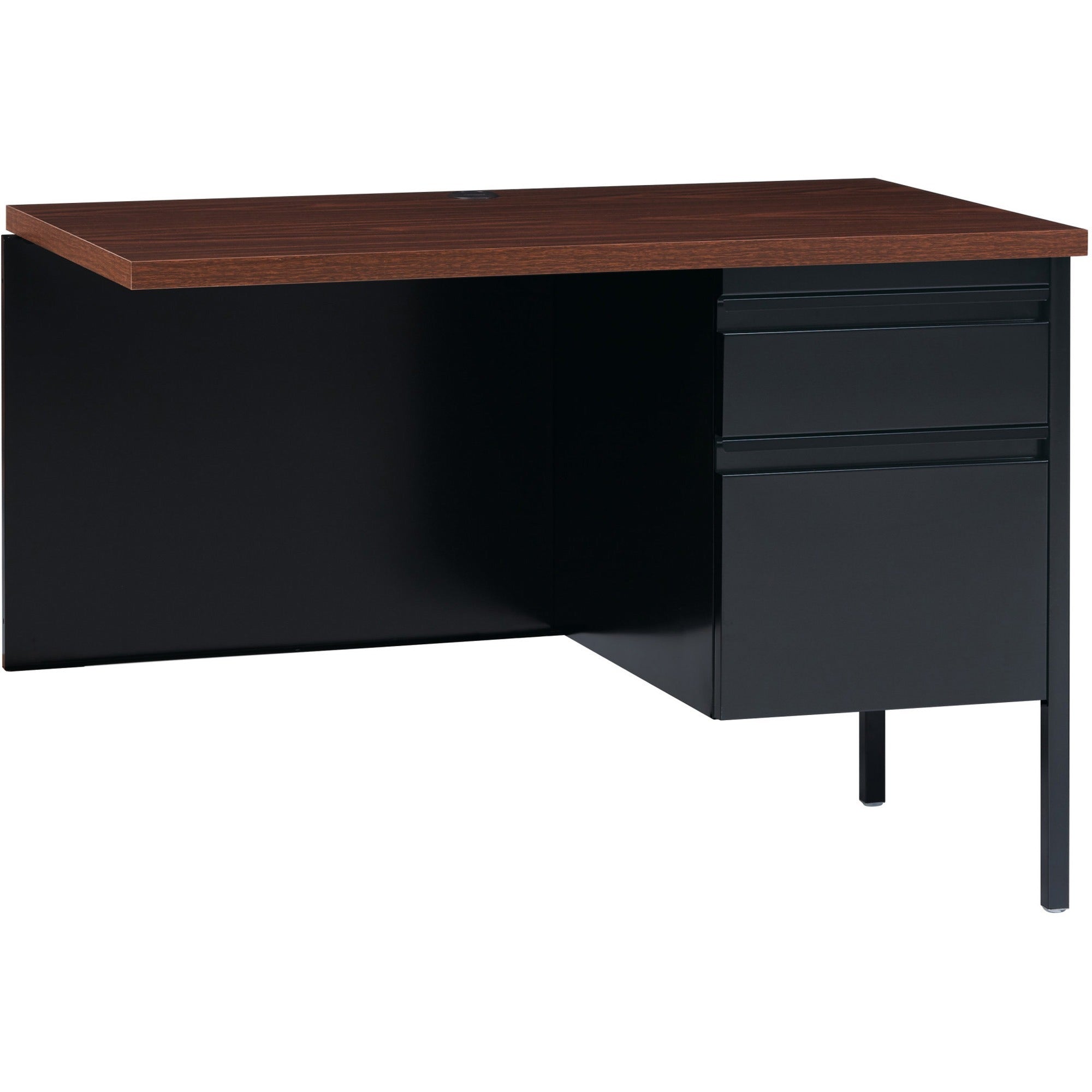 Lorell Fortress Series Right-Pedestal Return, Rectangle Top, 42"W x 24"D x 1.12"T, 29.5"H, Black Walnut/Oak Laminate, Steel, 1 Each