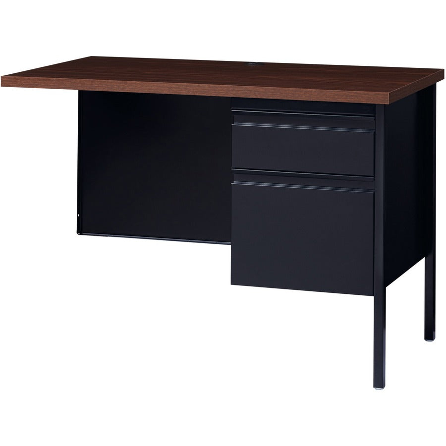 Lorell Fortress Series Right-Pedestal Return, Rectangle Top, 42"W x 24"D x 1.12"T, 29.5"H, Black Walnut/Oak Laminate, Steel, 1 Each