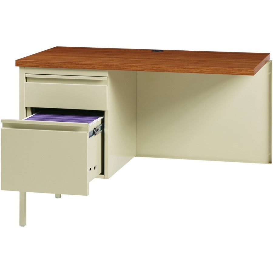 Lorell Fortress Series Left-Pedestal Return, Rectangle Top, 42"W x 24"D x 1.12"T, 29.5"H, Oak/Oak Laminate/Putty, Steel, 1 Each