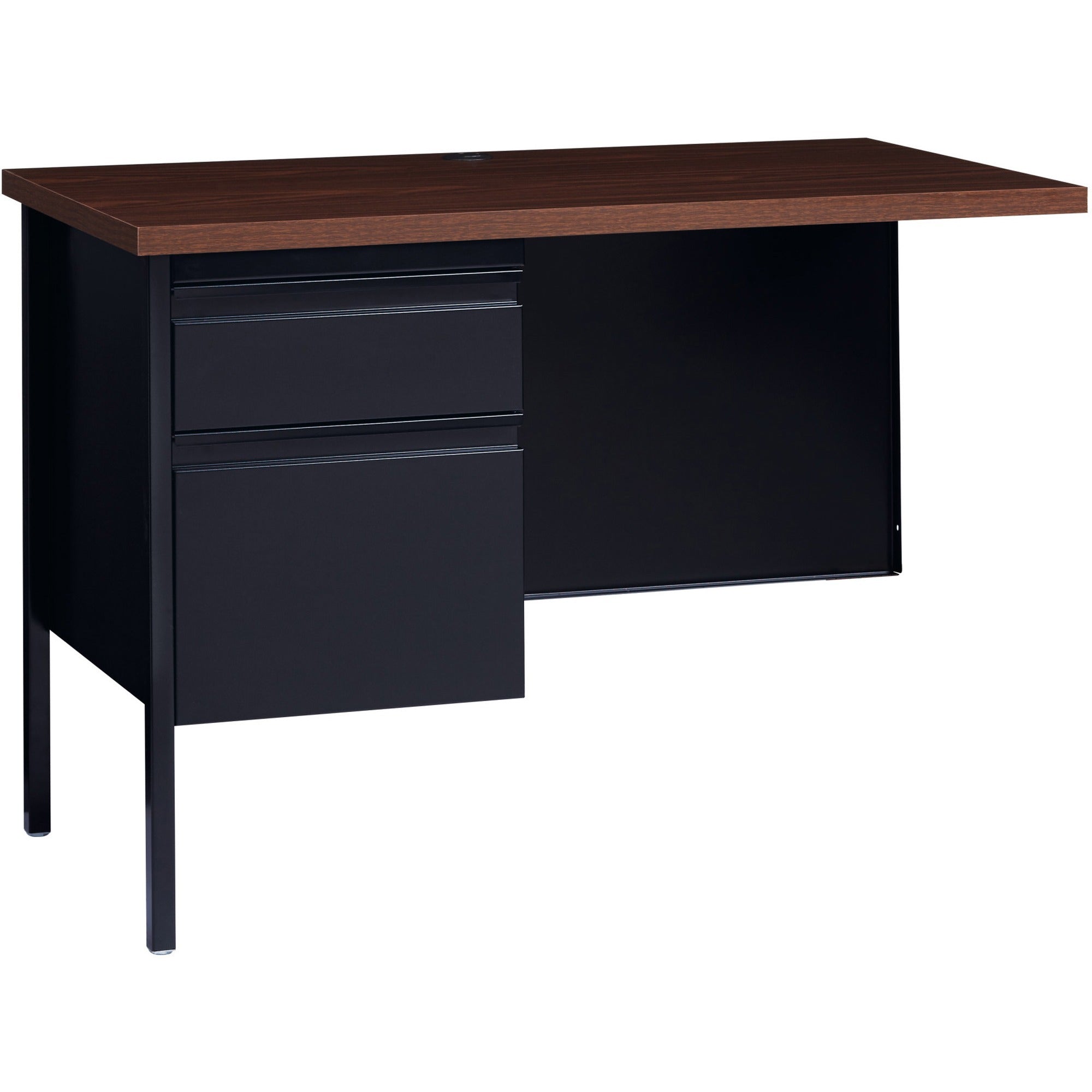 Lorell Fortress Series Left-Pedestal Return, Rectangle Top, 42"W x 24"D x 1.12"T, 29.5"H, Black Walnut, Steel, 1 Each