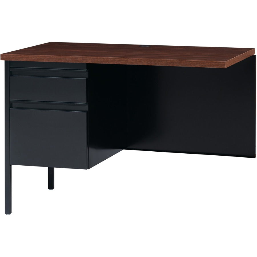Lorell Fortress Series Left-Pedestal Return, Rectangle Top, 42"W x 24"D x 1.12"T, 29.5"H, Black Walnut, Steel, 1 Each