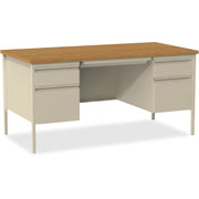 Lorell Fortress Series Double-Pedestal Desk, Rectangle Top, 60"W x 30"D x 29.5"H, Oak/Oak Laminate/Putty, Steel, 2 Pedestals, 1 Each