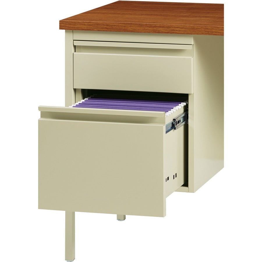 Lorell Fortress Series Double-Pedestal Desk, Rectangle Top, 60"W x 30"D x 29.5"H, Oak/Oak Laminate/Putty, Steel, 2 Pedestals, 1 Each