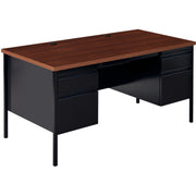 Lorell Fortress Series Double-Pedestal Desk, Rectangle, 60"W x 30"D x 29.5"H, Black Walnut, Steel, 1 Each