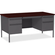 Lorell Fortress Series Double-Pedestal Desk, 60" x 30" Rectangle, Mahogany Laminate, Steel, 2 Pedestals, 1 Each