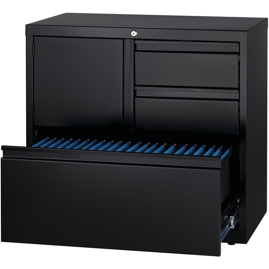 Lorell Fortress 30" Personal Storage Center Lateral File, 3 Drawers, Steel, Black, 1 Each