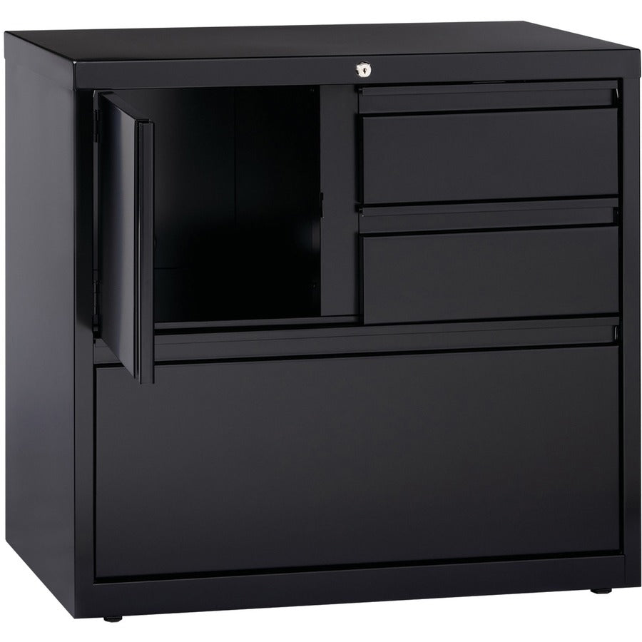 Lorell Fortress 30" Personal Storage Center Lateral File, 3 Drawers, Steel, Black, 1 Each