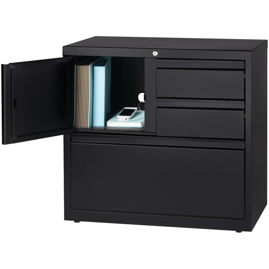 Lorell Fortress 30" Personal Storage Center Lateral File, 3 Drawers, Steel, Black, 1 Each