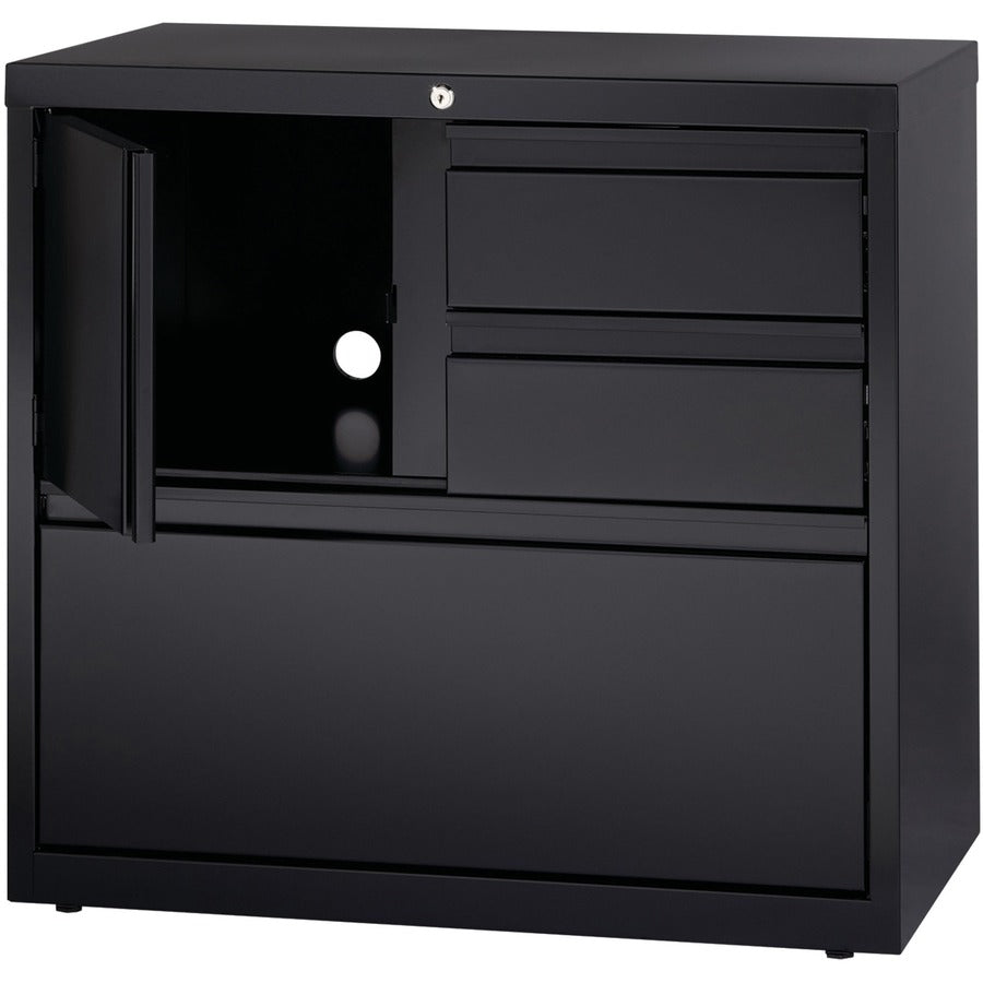 Lorell Fortress 30" Personal Storage Center Lateral File, 3 Drawers, Steel, Black, 1 Each