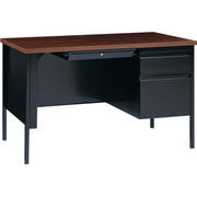 Lorell Fortress Series 48" Right Single-Pedestal Desk, Laminated Walnut Top, Black Walnut Steel, 30" x 48" x 29.5", 1 Each