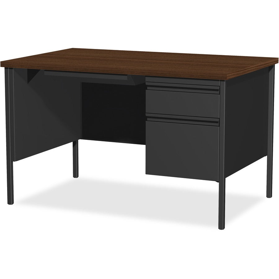 Lorell Fortress Series 48" Right Single-Pedestal Desk, Laminated Walnut Top, Black Walnut Steel, 30" x 48" x 29.5", 1 Each