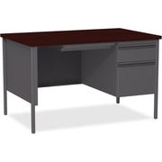 Lorell Fortress Series 48" Right Single-Pedestal Desk, Mahogany Laminate Top, Steel Frame, 30" x 48" x 29.5", 1 Each
