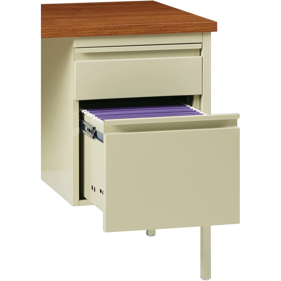 Lorell Fortress Series 48" Right Single-Pedestal Desk, Oak Laminate Top, 30" x 48" x 29.5", Steel, Oak/Putty, 1 Each