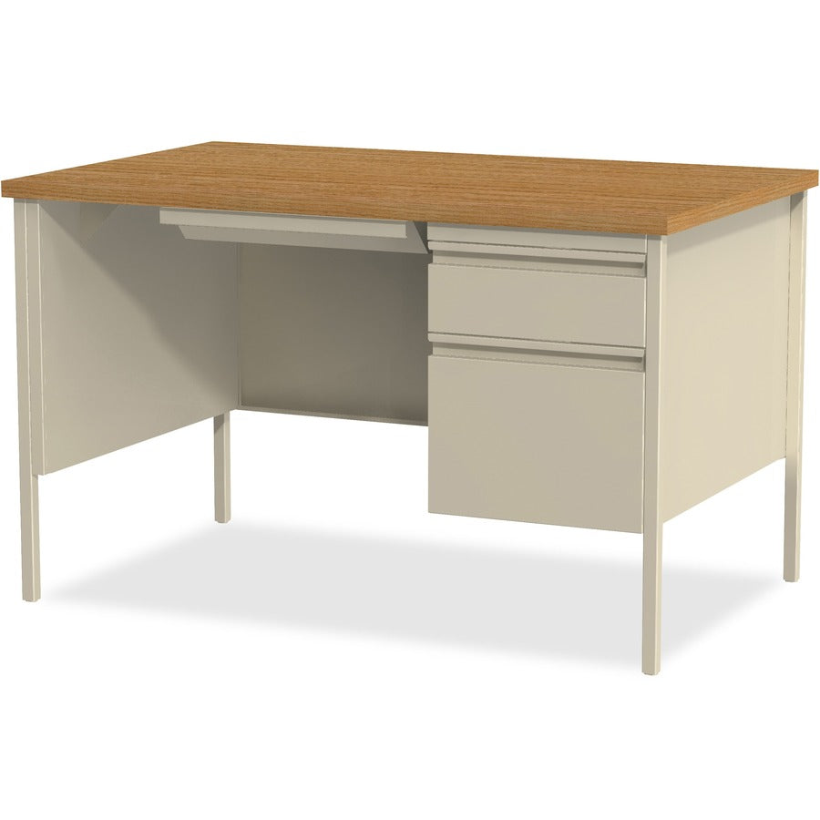Lorell Fortress Series 48" Right Single-Pedestal Desk, Oak Laminate Top, 30" x 48" x 29.5", Steel, Oak/Putty, 1 Each