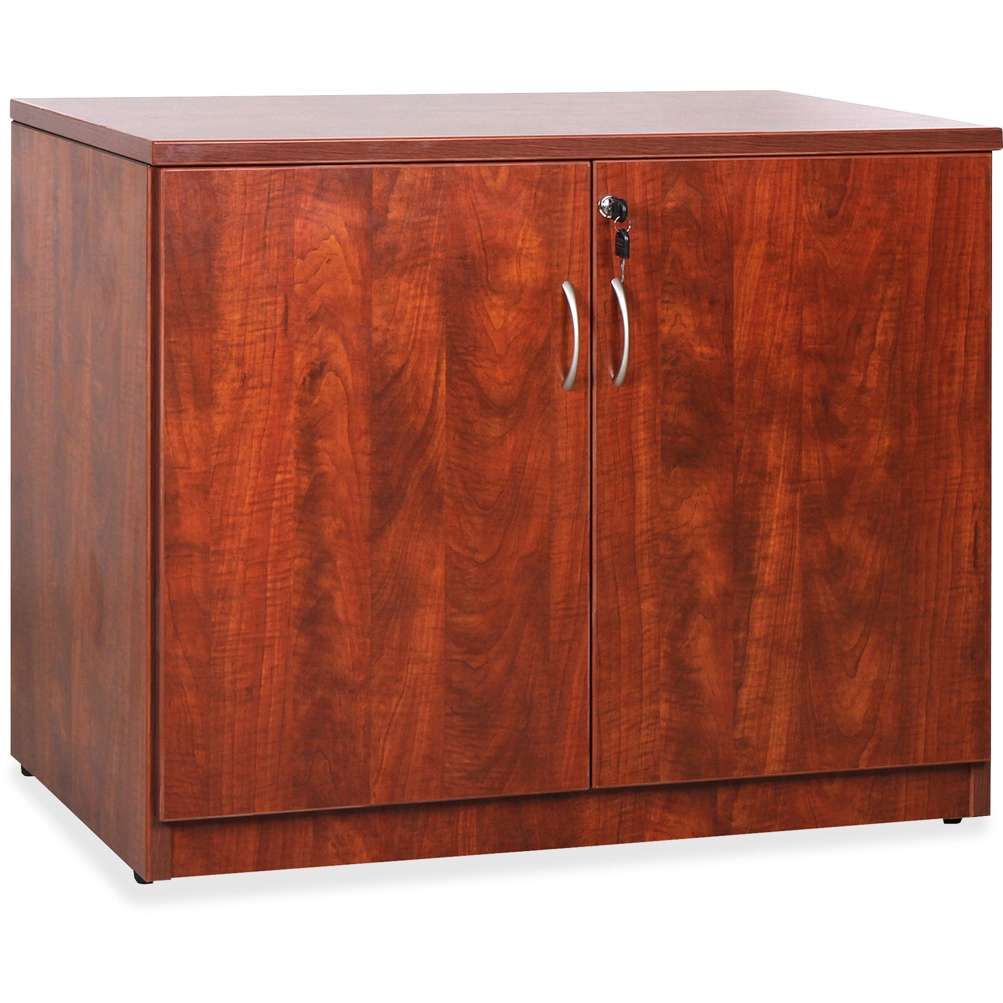 Lorell Essentials Series 2-Door Storage Cabinet, Cherry, Laminated Melamine Faced Chipboard, 36"W x 22.5"D x 29.5"H, 1 Each