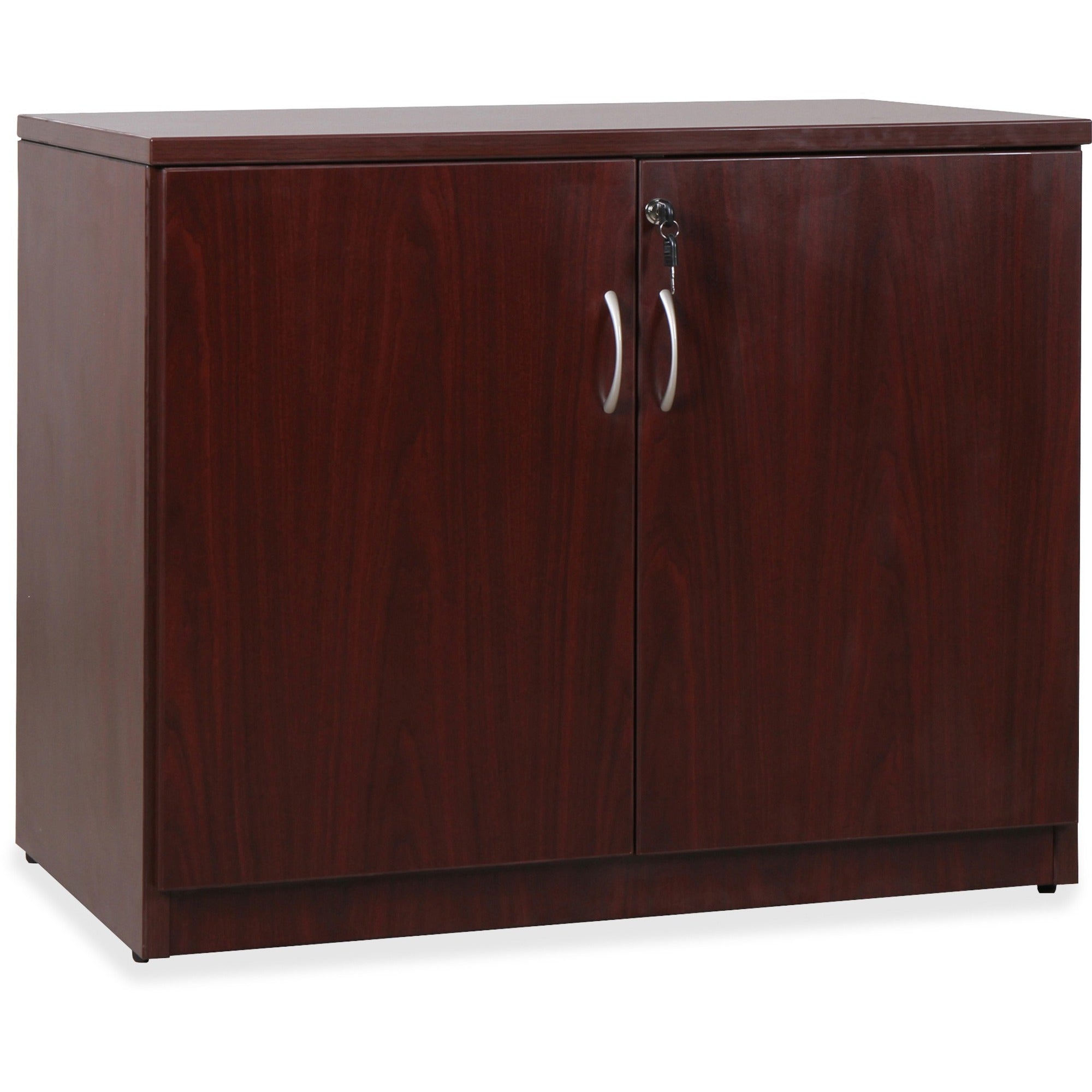 Lorell Essentials Series 2-Door Storage Cabinet, Mahogany, Laminate, Melamine Faced Chipboard, 36"W x 22.5"D x 29.5"H, 1 Each
