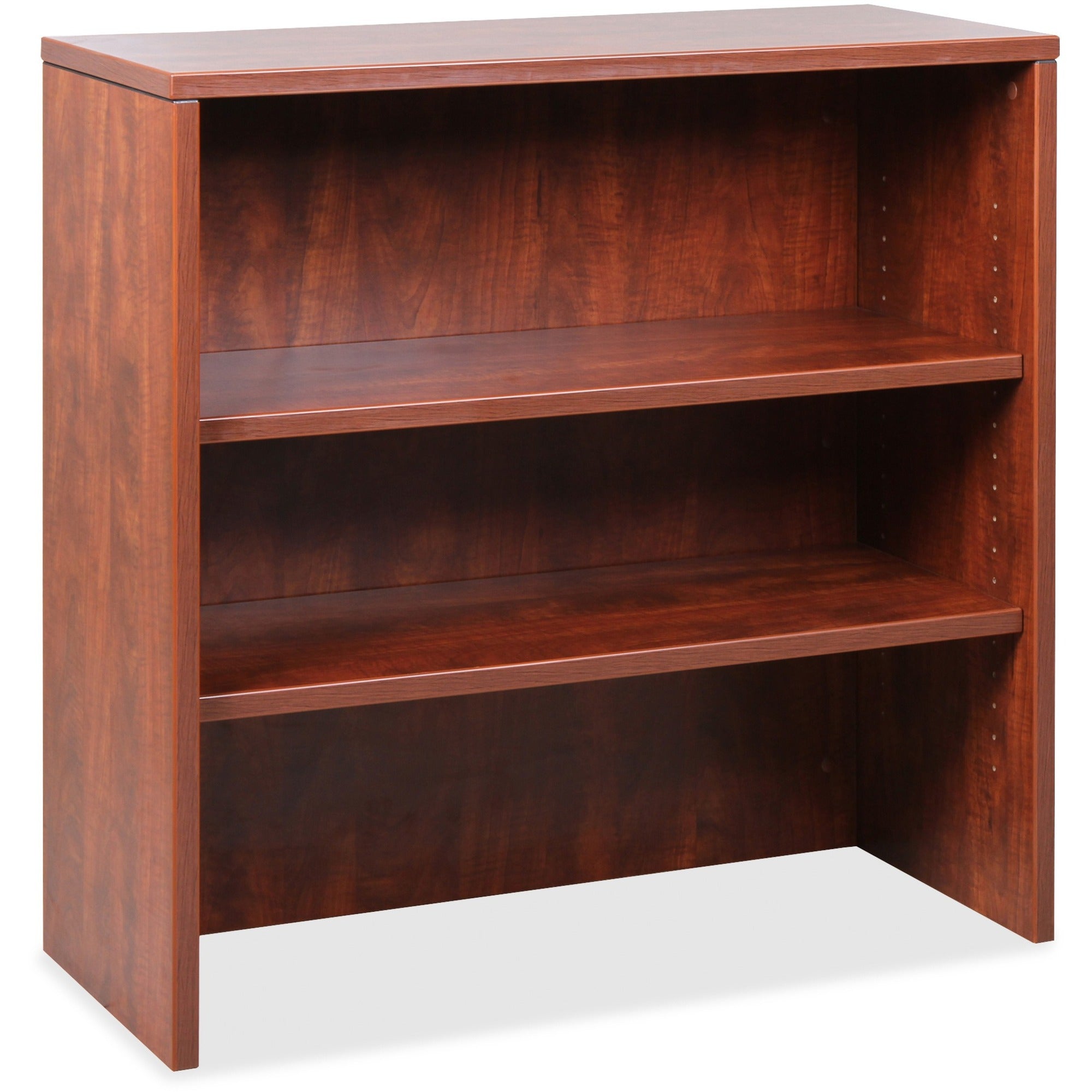 Lorell Essentials Series Stack-on Bookshelf, 36"W x 15"D x 36"H, 2 Shelves, Lockable, Cherry Laminate, 1 Each