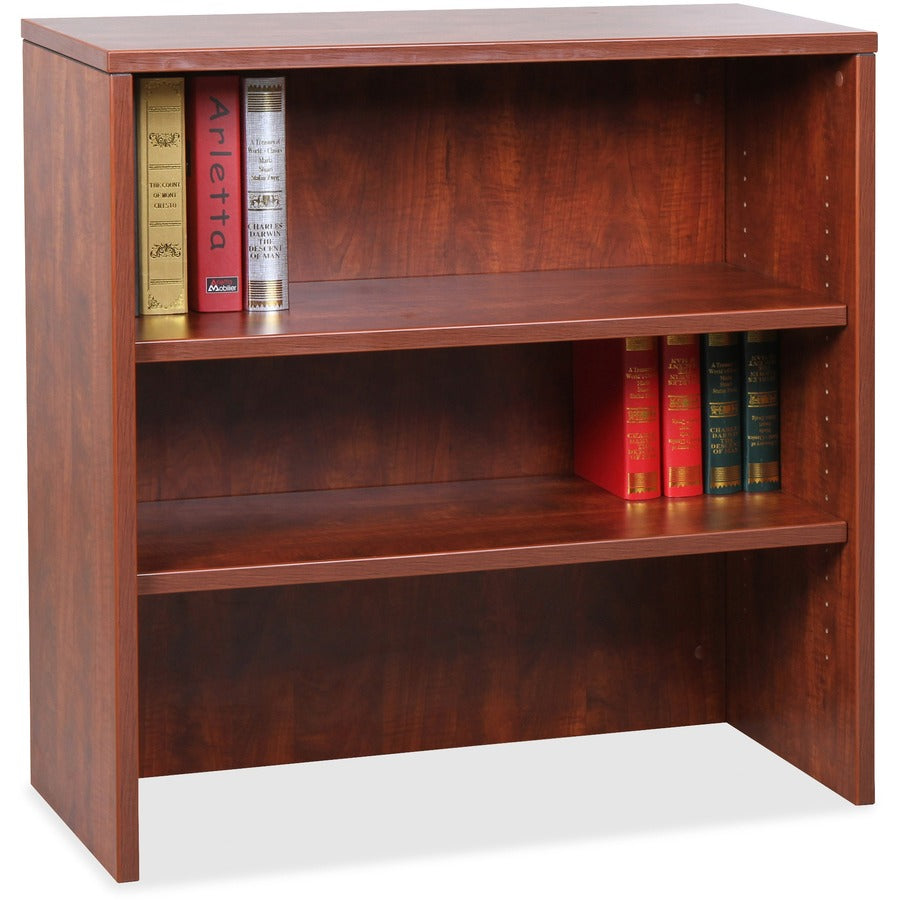 Lorell Essentials Series Stack-on Bookshelf, 36"W x 15"D x 36"H, 2 Shelves, Lockable, Cherry Laminate, 1 Each