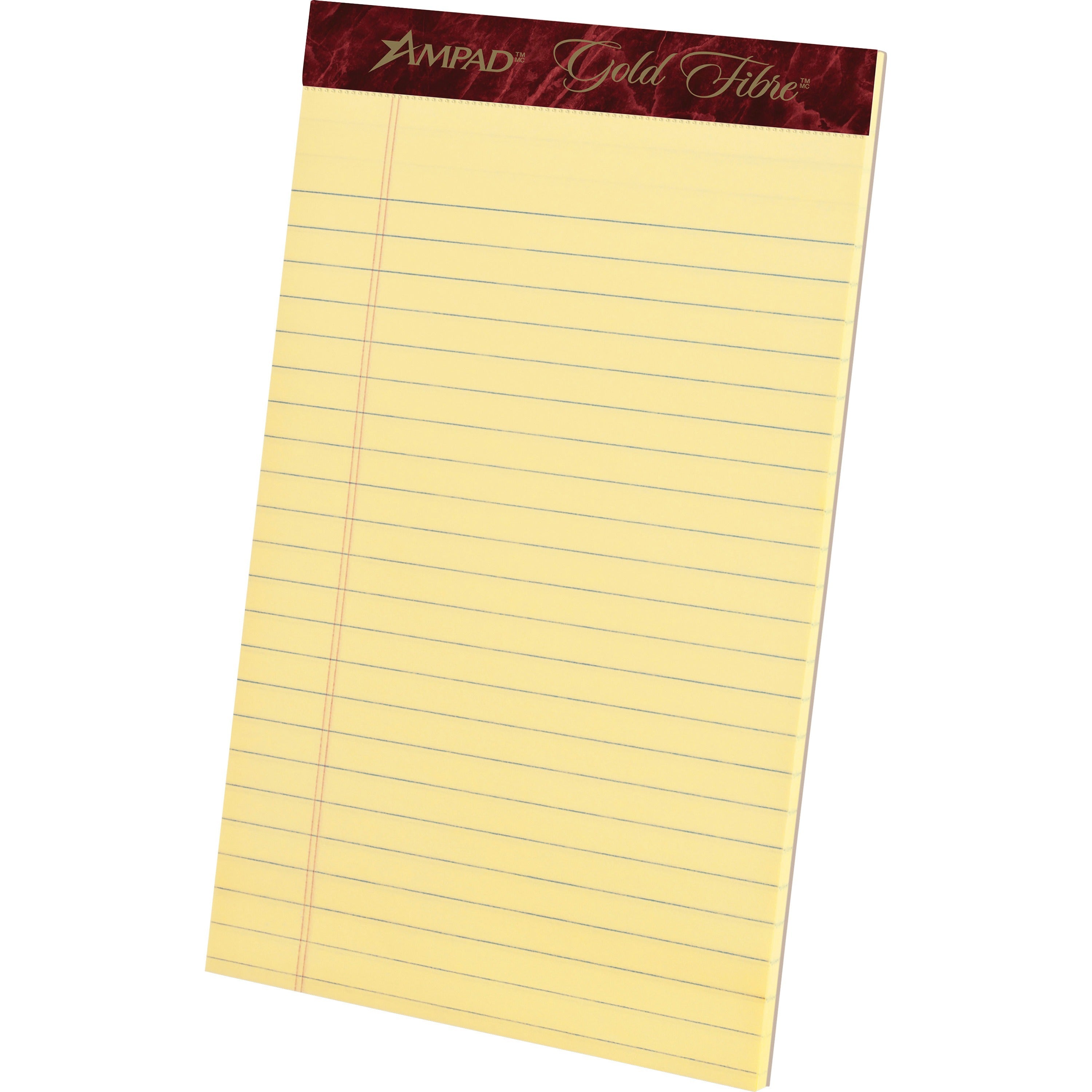 50 Sheets - Watermark - Stapled/Glued - 0.28" Ruled - Ruled Margin - 16 lb Basis Weight - 5" x 8" Sheet Size - Canary Paper - Chipboard Backing, Bleed-free, Micro Perforated - 1 Dozen
