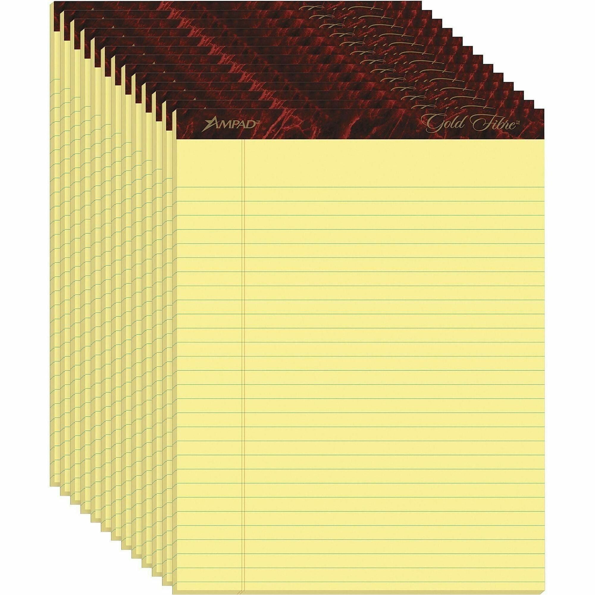 50 Sheets - Watermark - Stapled/Glued - 0.34" Ruled - 16 lb Basis Weight - Letter - 8 1/2" x 11 3/4" Sheet Size - Yellow Paper - Bleed-free, Micro Perforated, Chipboard Backing - 1 Dozen