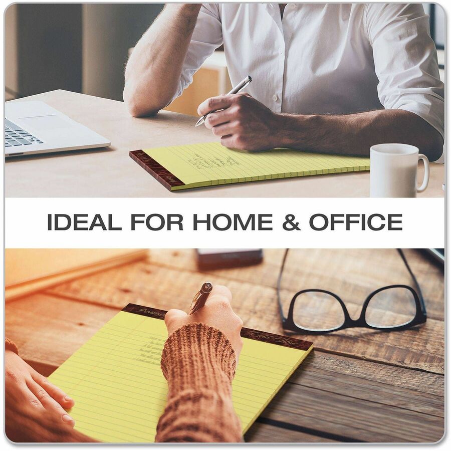 50 Sheets - Watermark - Stapled/Glued - 0.34" Ruled - 16 lb Basis Weight - Letter - 8 1/2" x 11 3/4" Sheet Size - Yellow Paper - Bleed-free, Micro Perforated, Chipboard Backing - 1 Dozen