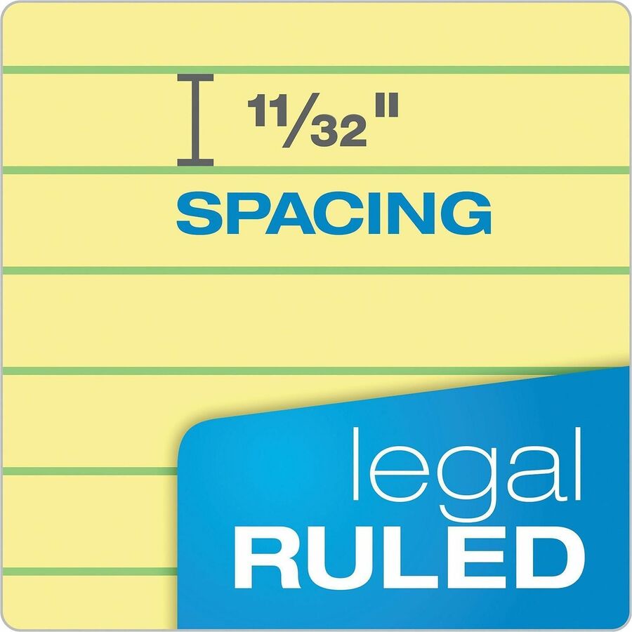 50 Sheets - Watermark - Stapled/Glued - 0.34" Ruled - 16 lb Basis Weight - Legal - 8 1/2" x 14" Sheet Size - Yellow Paper - Bleed-free, Chipboard Backing, Micro Perforated - 1 Dozen