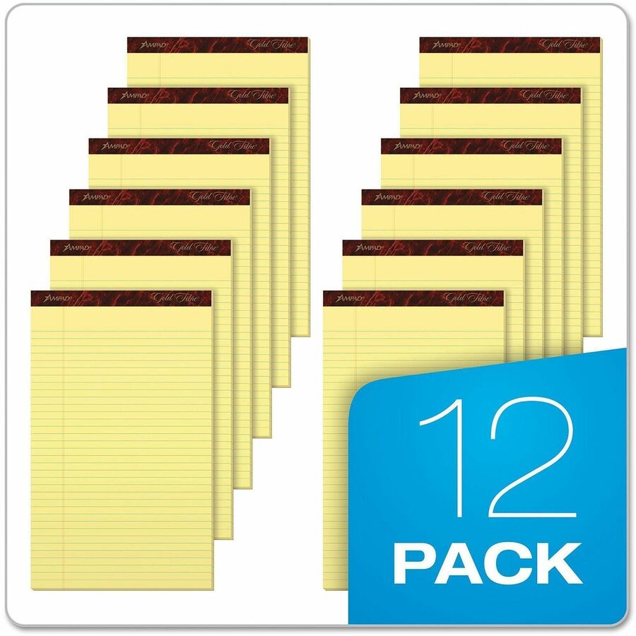 50 Sheets - Watermark - Stapled/Glued - 0.34" Ruled - 16 lb Basis Weight - Legal - 8 1/2" x 14" Sheet Size - Yellow Paper - Bleed-free, Chipboard Backing, Micro Perforated - 1 Dozen