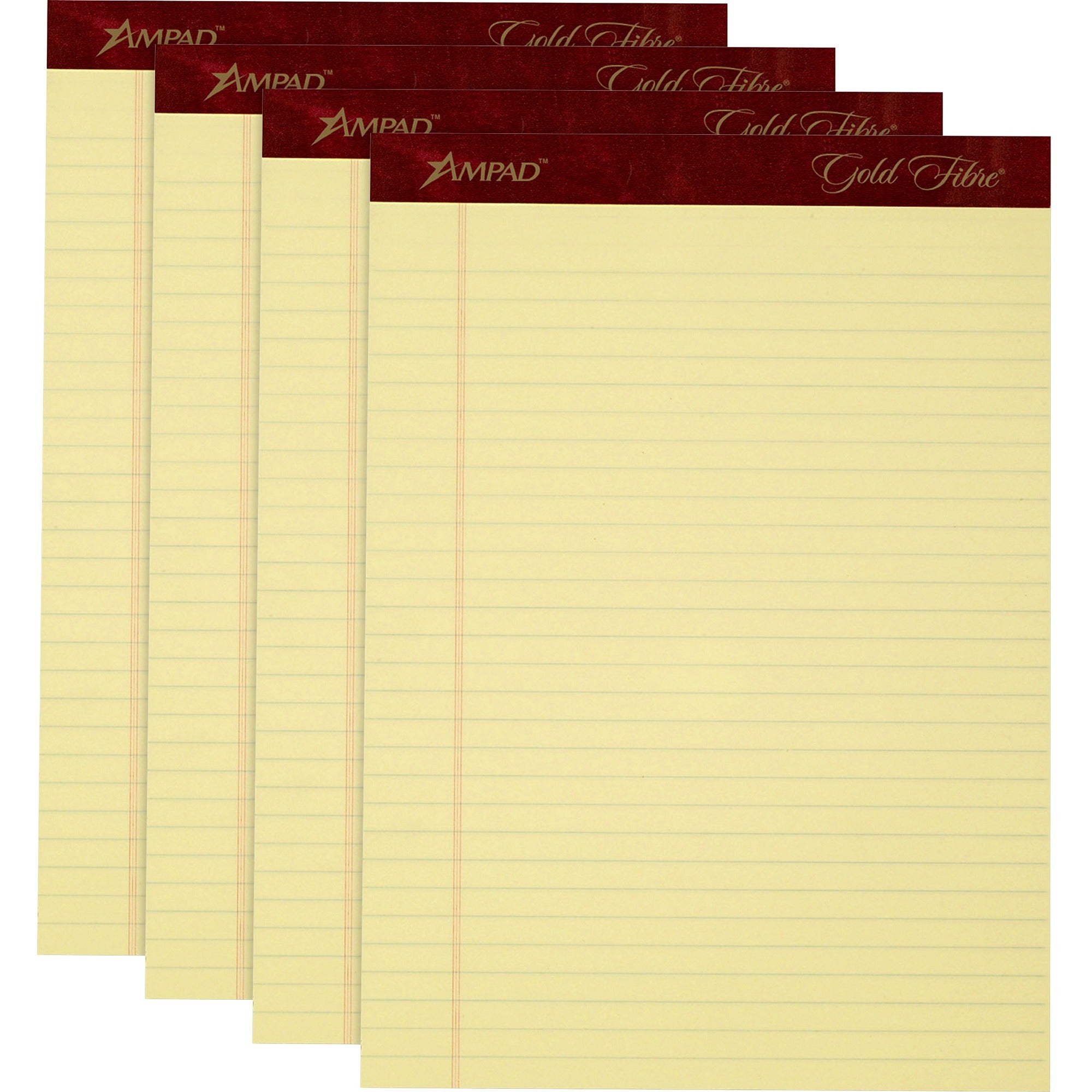 50 Sheets - Watermark - Stapled/Glued - 0.34" Ruled - 20 lb Basis Weight - Letter - 8 1/2" x 11" Sheet Size - Yellow Paper - Micro Perforated, Bleed-free, Chipboard Backing - 4 / Pack