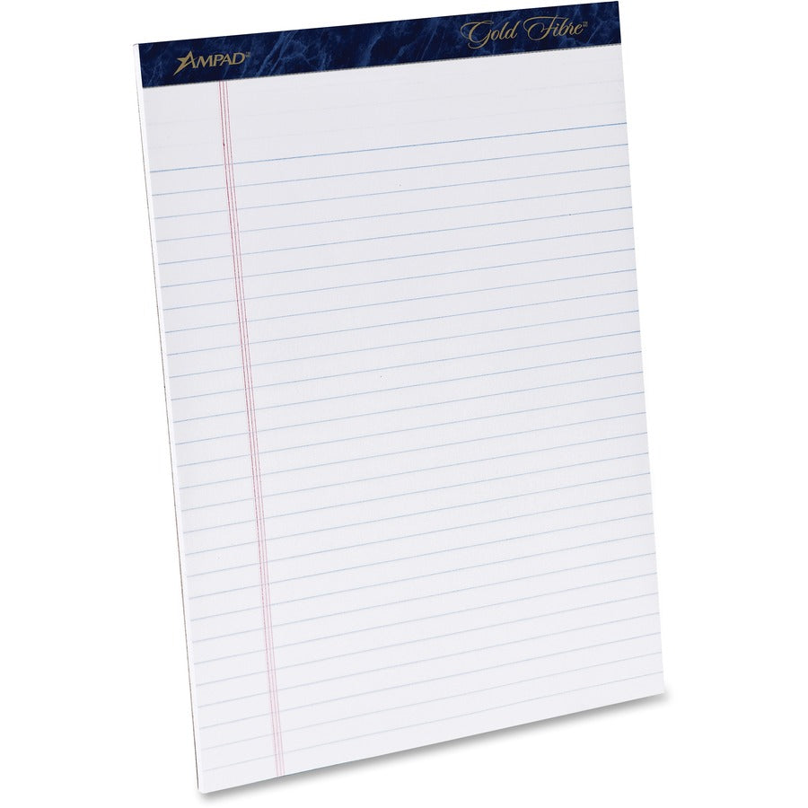 TOPS Gold Fibre Ruled Perforated Writing Pads, Letter Size, 8.5" x 11", 50 Sheets per Pad, Dark Blue Binding, 1 Dozen