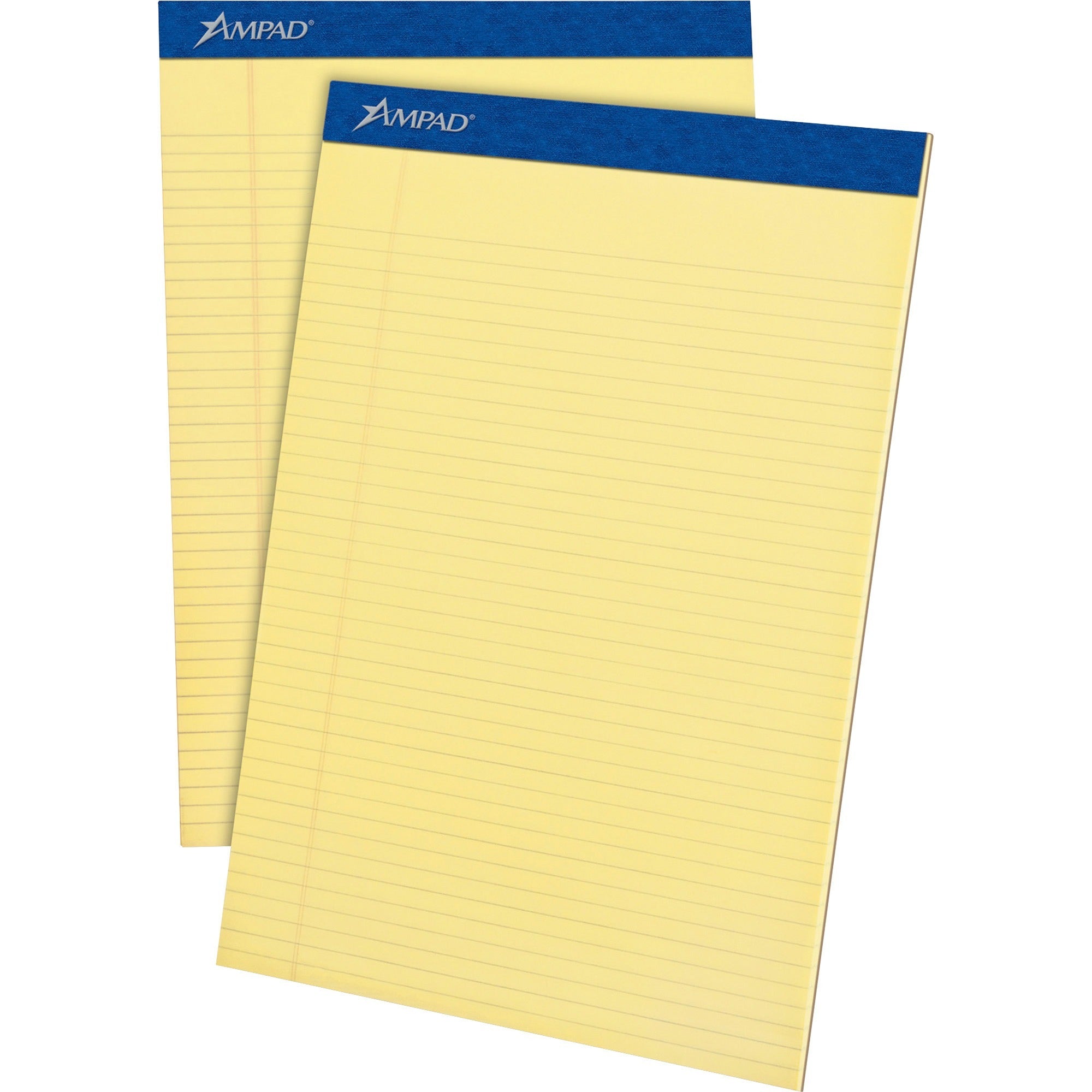 Ampad Writing Pad, Letter Size 8.5" x 11", 50 Sheets per Pad, Canary Paper, 0.25" Ruled, Stapled Dark Blue Top, Micro Perforated, Chipboard Backing, Tear Resistant, 1 Dozen