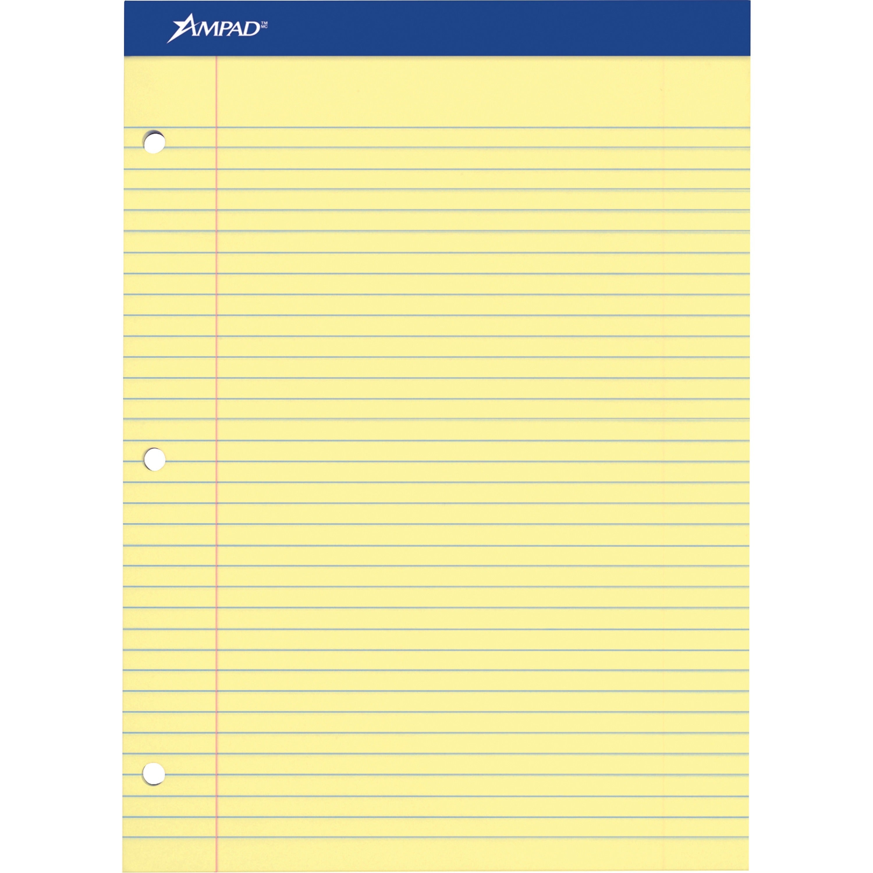 Ampad Double Sheet Writing Pad, 100 Sheets, 0.34" Ruled, 15 lb, Letter Size 8.5" x 11", Canary Yellow, Micro Perforated, Chipboard Backing, Stiff, Tear Resistant, 1 Pad