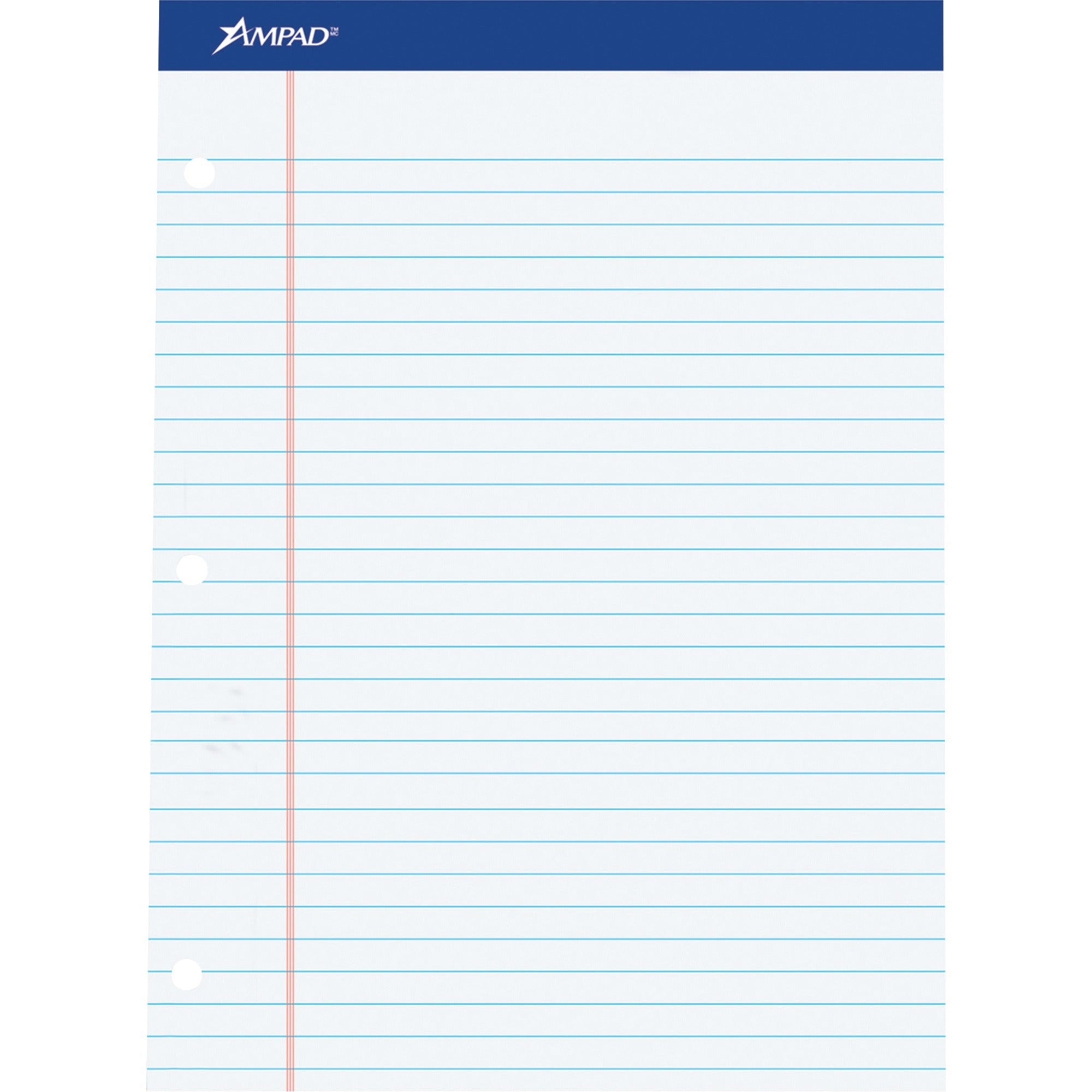 Ampad Double Sheet Writing Pad, 100 Sheets, 0.34" Ruled, 15 lb, Letter Size 8.5" x 11", White, Perforated, Chipboard Backing, 1 Pad