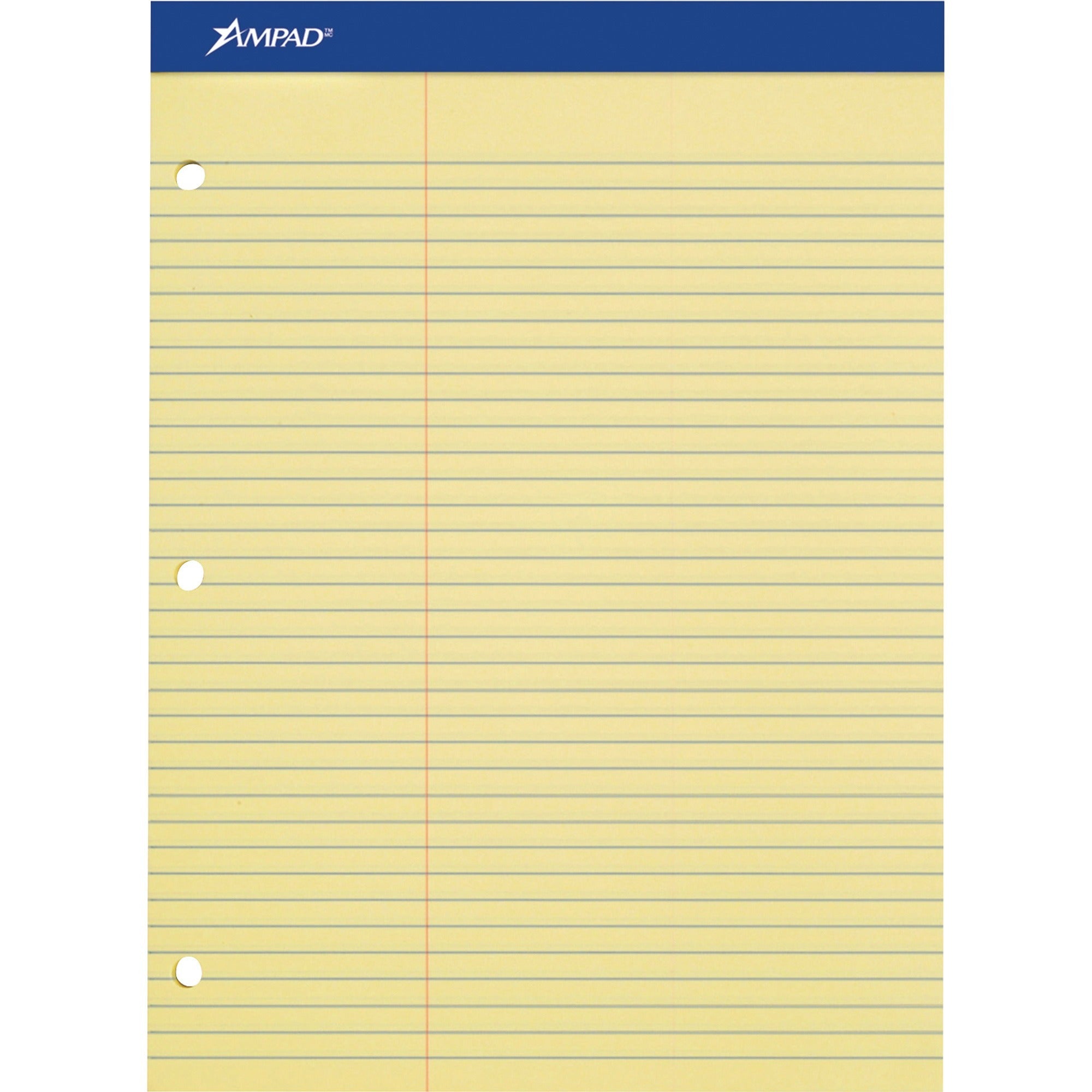 Ampad Double Sheet Writing Pad, 100 Sheets, 0.34" Ruled, 15 lb, Letter Size 8.5" x 11", Canary Yellow, Micro Perforated, Stiff Chipboard Backing, 1 Pad