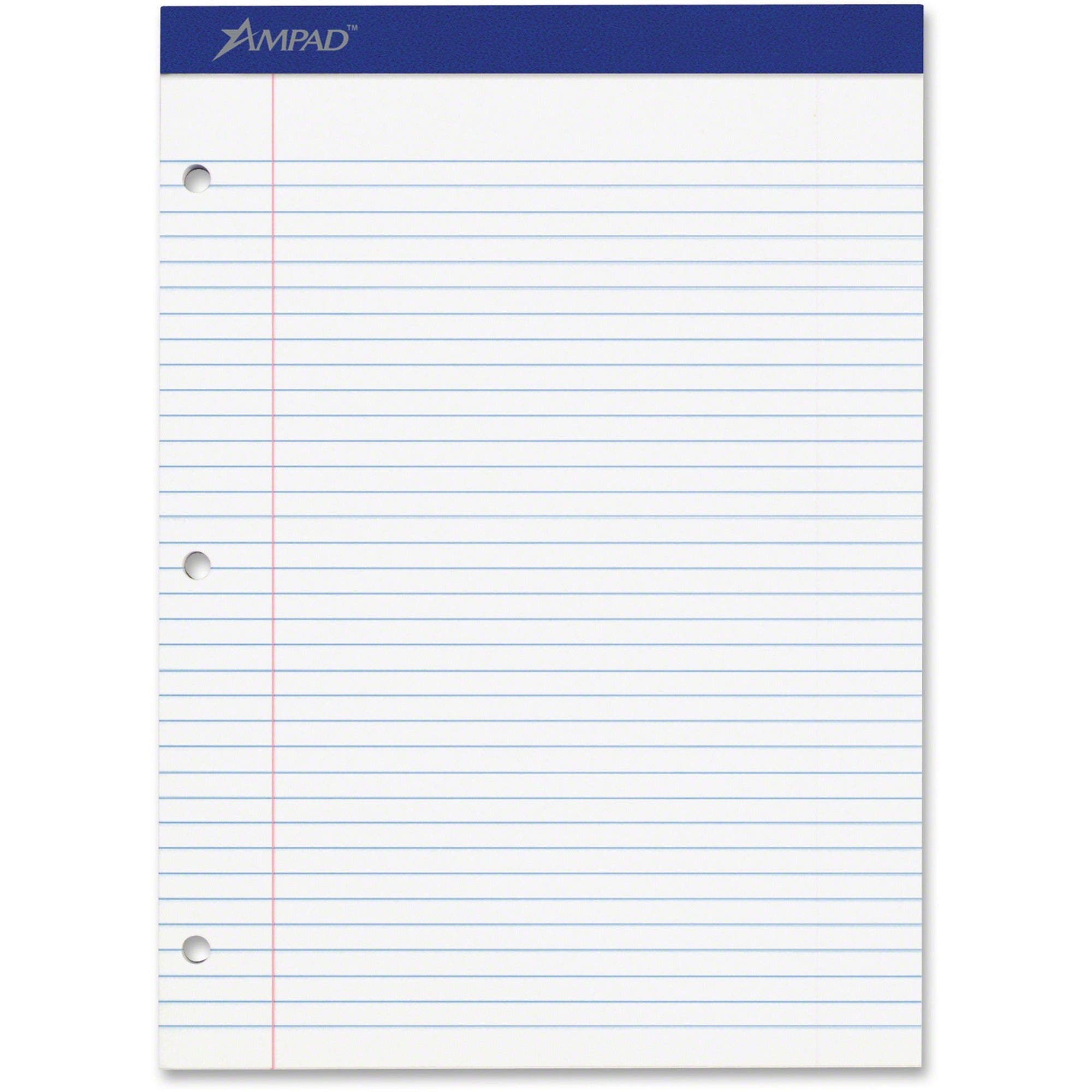 Ampad Double Sheet Writing Pad, 100 Sheets, Letter Size 8.5" x 11", White Paper, Both Side Ruled, Stapled, Micro Perforated, Stiff Chipboard Back, 1 Pad