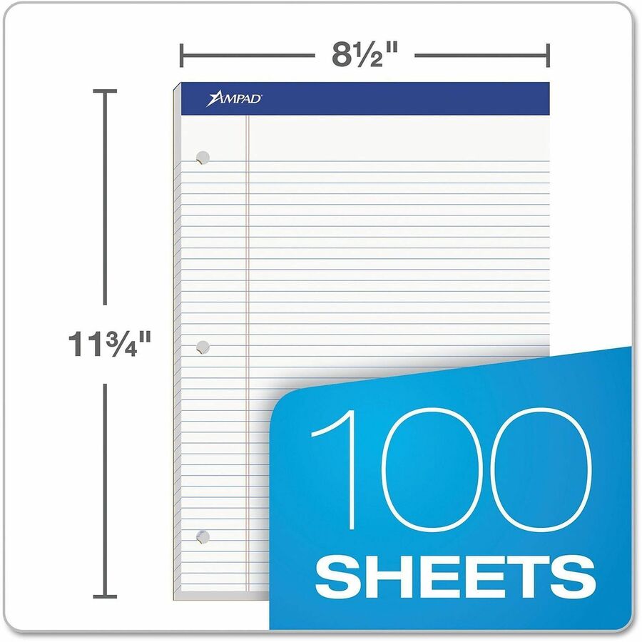 100 Sheets - Stapled - Both Side Ruling Surface - 0.25" Ruled - 15 lb Basis Weight - Letter - 8 1/2" x 11" Sheet Size x 8.5" Width x 11.8" Length - White Paper - White Cover - Micro Perforated, Easy Tear, Stiff, Chipboard Backing - 1 Each