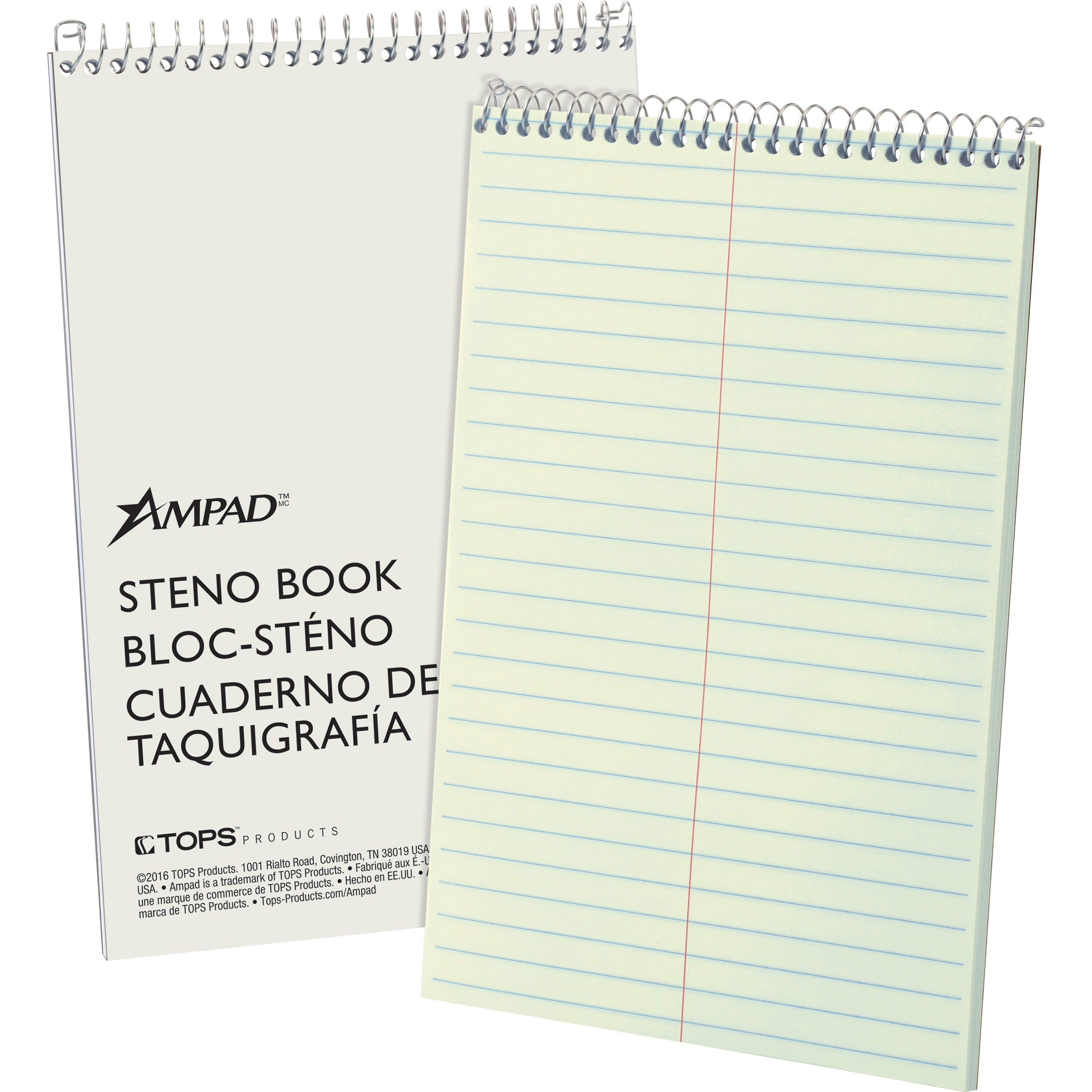 Ampad Kraft Cover Steno Book, 6" x 9", 60 Sheets, Green Tint Paper, Wire Bound, Gregg Ruled, Kraft Cover, Chipboard Backing, 1 Each