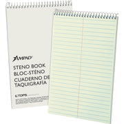 Ampad Kraft Cover Steno Book, 80 Sheets, 6" x 9", Green Tint Paper, Wire Bound, Gregg Ruled, Kraft Cover, Chipboard Backing, 1 Each