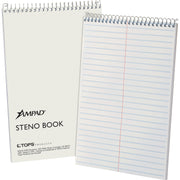 Ampad Kraft Cover Steno Book, 70 Sheets, 6" x 9", White Paper, 15 lb, Gregg Ruled, 0.34" Ruled, Wire Bound, Kraft Cover, Chipboard Backing, 1 Each